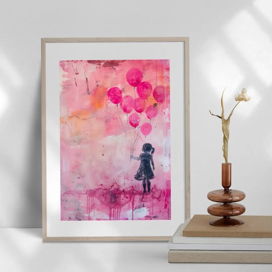Poster_Maedchen_mit_Luftballons_Rosa-WorldofPoster