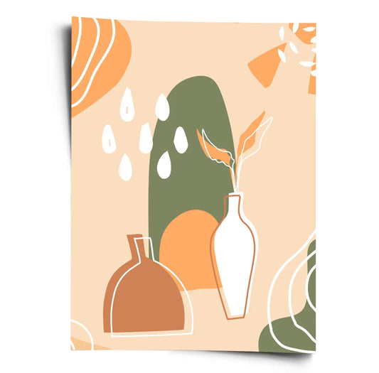 Abstraktes Boho Poster - Vasen, Sonne & Olivtöne WORLD OF POSTER