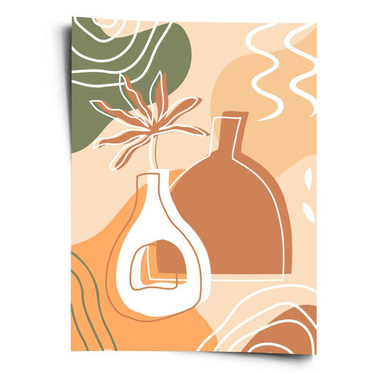 Poster Wohnzimmer - Vasen & Blätter in Terrakotta - WORLD OF POSTER