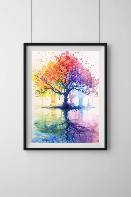 Poster Baum in Farbenpracht Aquarell