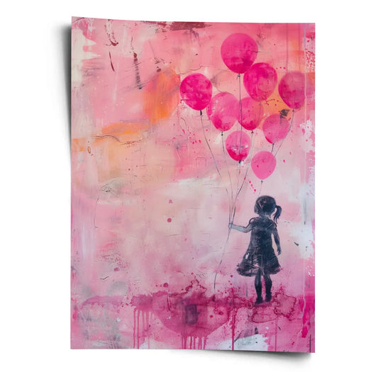Poster_Maedchen_Luftballons_Rosa_worldofposter