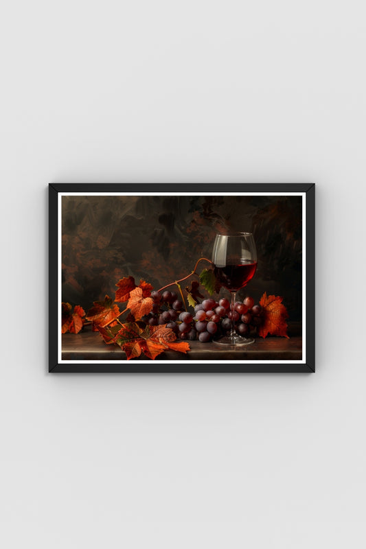 Poster Rotwein & Trauben Querformat