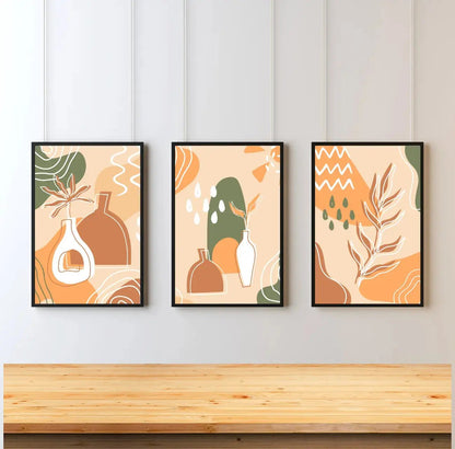Boho Poster Set - 3er Bundle mit abstrakten Vasen & Blättern - WORLD OF POSTER