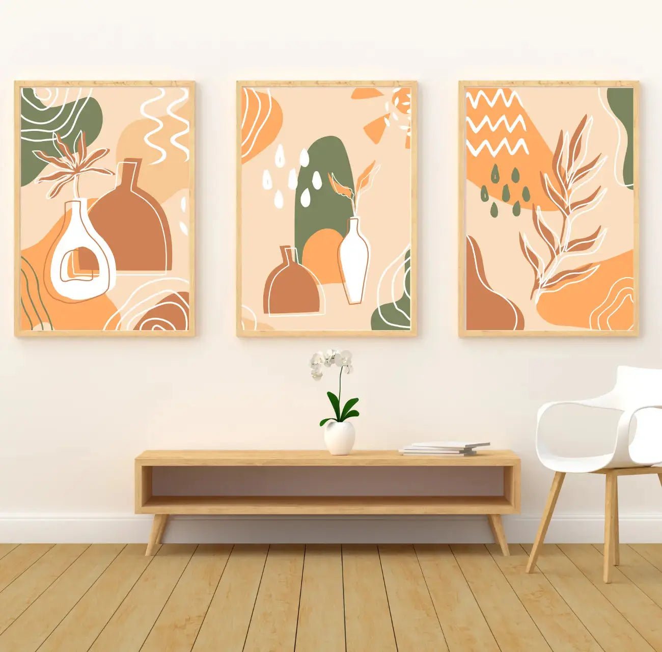 Boho Poster Set - 3er Bundle mit abstrakten Vasen & Blättern - WORLD OF POSTER