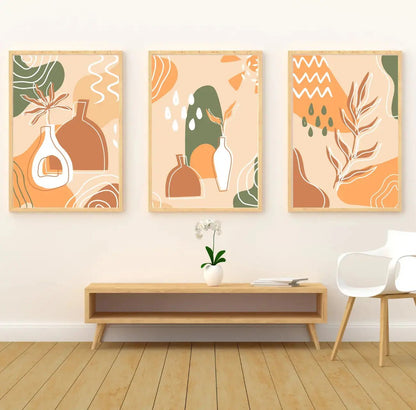 Boho Poster Set - 3er Bundle mit abstrakten Vasen & Blättern - WORLD OF POSTER