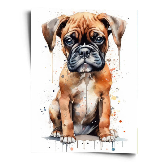 Hunde Poster - Watercolor Boxer Welpe - WORLD OF POSTER